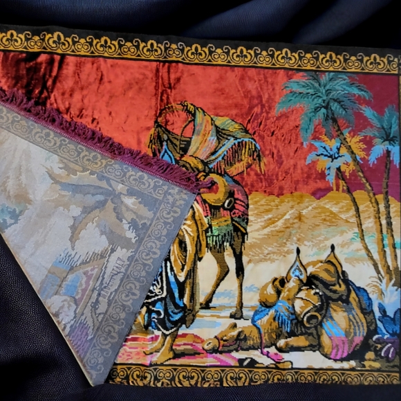 Vintage Velvet Rug w/Three Wise Men and Camel Caravan - Picture 5 of 8